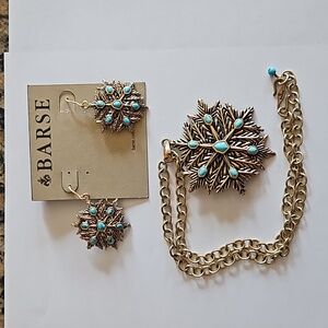 Barse Bronze and Turquoise Snowflake Necklace and Earring set
